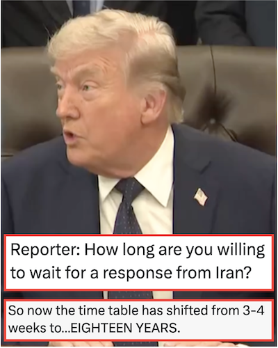 Donald Trump was asked when his war on Iran will be over and his answer was a glorious self-own for the history books