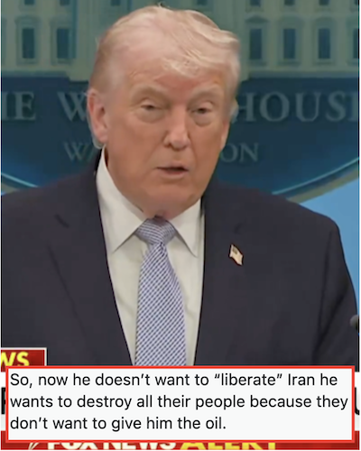 Donald Trump casually threatened to take out all of Iran in ‘one night’ in case you’re wondering how the US ‘liberation’ mission is progressing