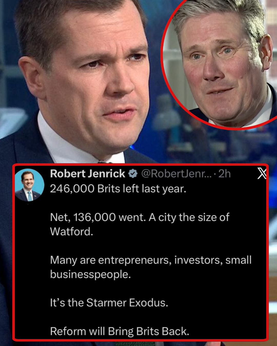Net migration to the UK fell by 50% so now Reform's Robert Jenrick is complaining about people leaving, not arriving and was owned into next year