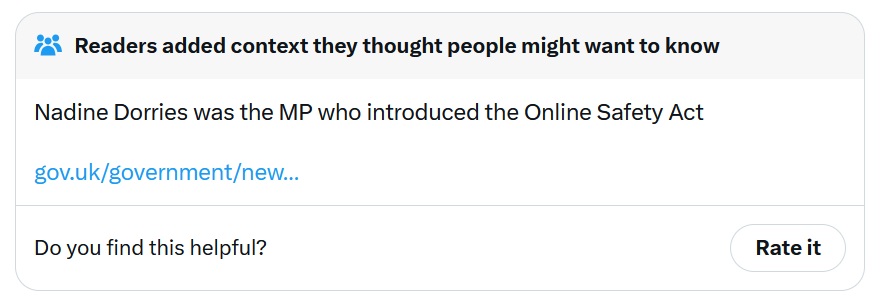 Nadine Dorries was the MP who introduced the Online Safety Act