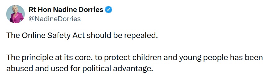 The Online Safety Act should be repealed.
The principle at its core, to protect children and young people has been abused and used for political advantage.