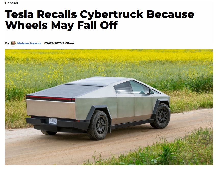 Tesla Recalls Cybertruck Because Wheels May Fall Off (article)