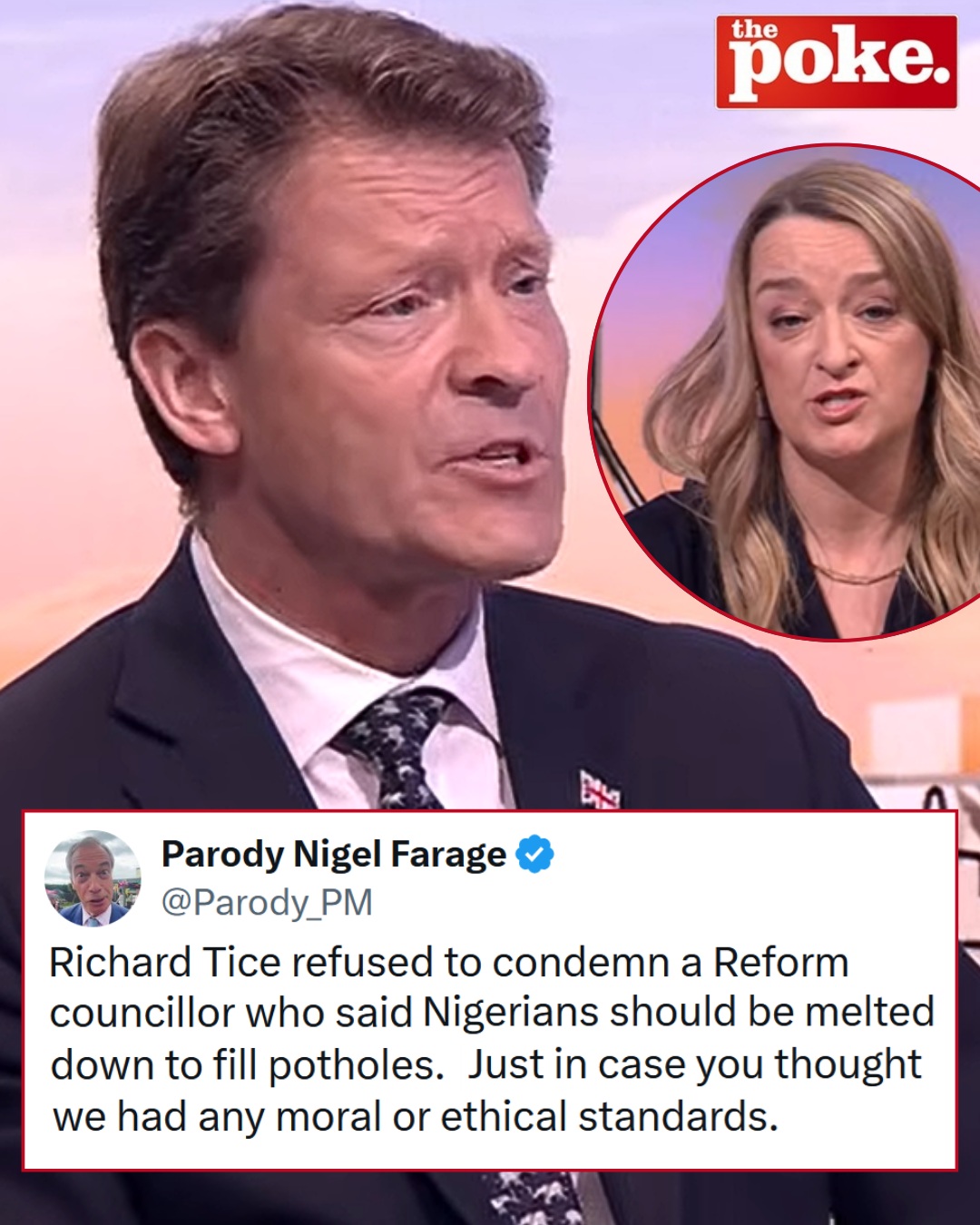 Watch Richard Tice repeatedly fail to condemn a newly elected Reform councillor’s disgusting suggestion that ‘Nigerians should be melted down to fill pot holes’
