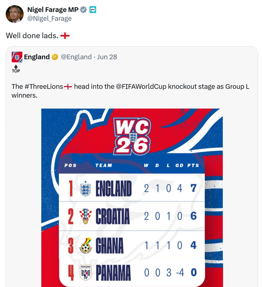 Well done, lads. With an emoji of an England flag