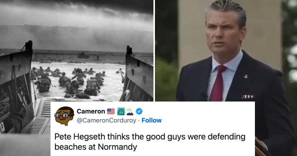 Pete Hegseth used a D-Day speech to talk about migrants “inv