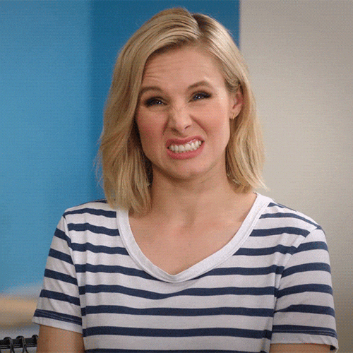 Kristen Bell in The Good Place, cringing