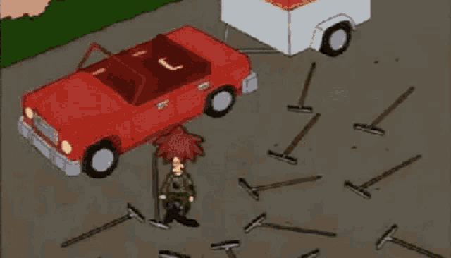 Sideshow Bob from the Simpsons, repeatedly stepping on rakes which then hit him in the face