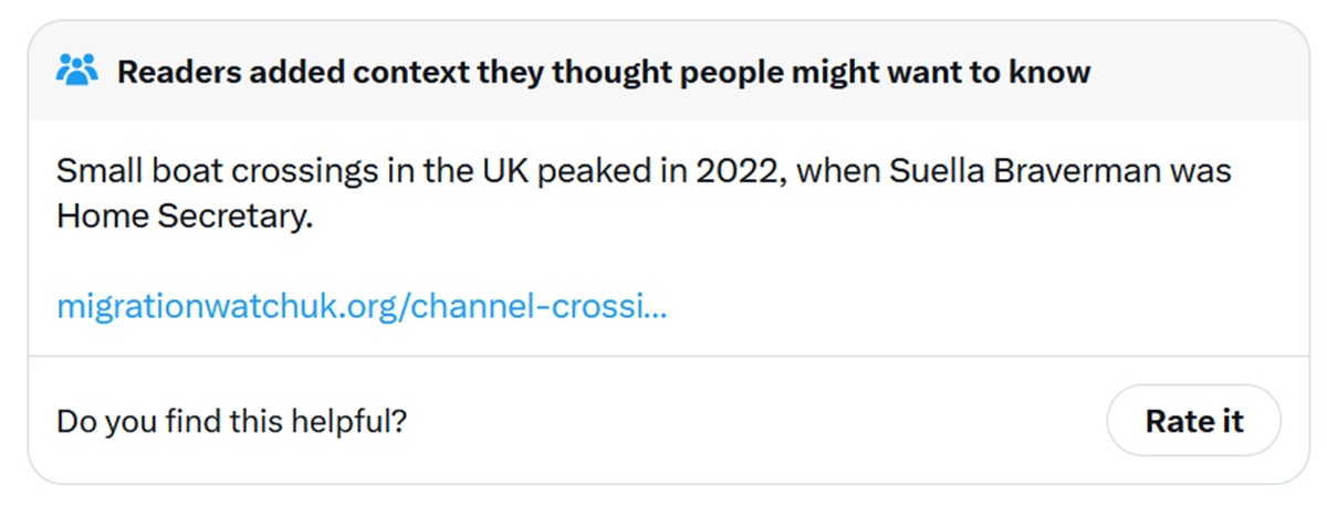 Small boat crossings in the UK peaked in 2022, when Suella Braverman was Home Secretary.