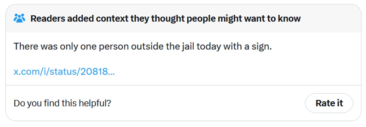 There was only one person outside the jail today with a sign.