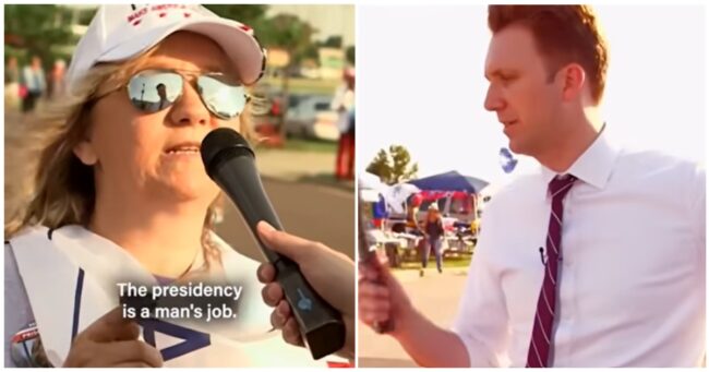 This 2021 clip of a Trump fan saying a woman president would be so hormonal she’d start a war is more ironic than ever