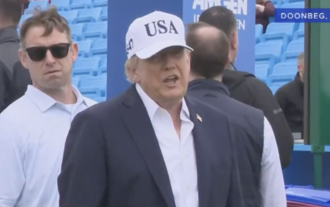 A woman journalist asked Donald Trump about the Dublin protests against him and his feeble reply was straight out of his presidential playbook