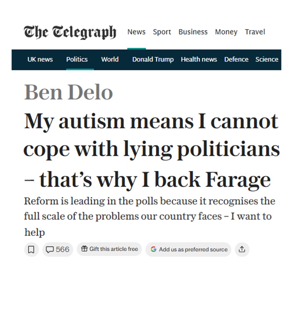 My autism means I cannot cope with lying politicians - that's why I back Farage