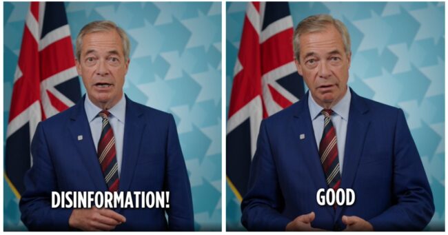 Nigel Farage’s “The Government’s campaign against disinformation is an attack on Reform” T-shirt has people asking a lot of questions already answered by his shirt