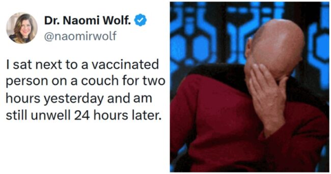 This familiar conspiracy theorist claimed they’d become ill by sitting next to a vaccinated person and it really is a classic of this sort of genre