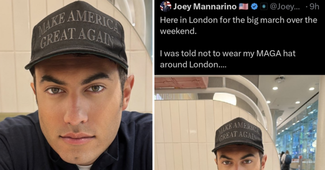 The Brits’ replies to this Maga who said he’d been told not to wear his hat in London is best in class of this type of thing