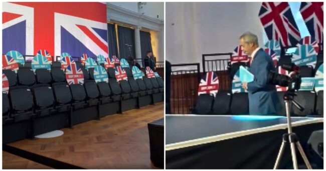 Reform’s almost empty press conference was already a festival of schadenfreude, and then Farage made the worst excuses since Pizza Express