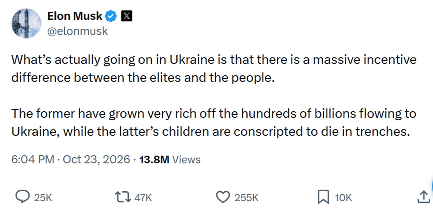 What’s actually going on in Ukraine is that there is a massive incentive difference between the elites and the people.
The former have grown very rich off the hundreds of billions flowing to Ukraine, while the latter’s children are conscripted to die in trenches.