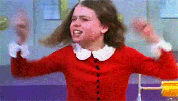 Veruca Salt in Charlie and the Chocolate Factory, yelling and waving her arms because she's been told she can't have something